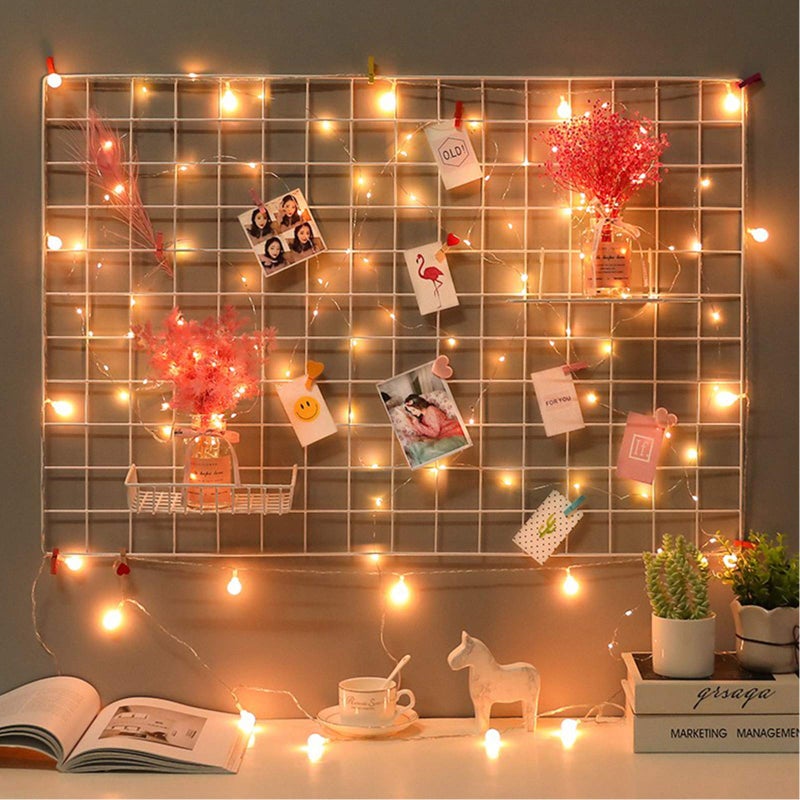 GBYAN 2 Pack Large Wall Grid Panels with Light and Clips, Photo Display Board, Picture Frame Collage Board, Wire Grid Wall Panel Room Decoration,White - Image 4